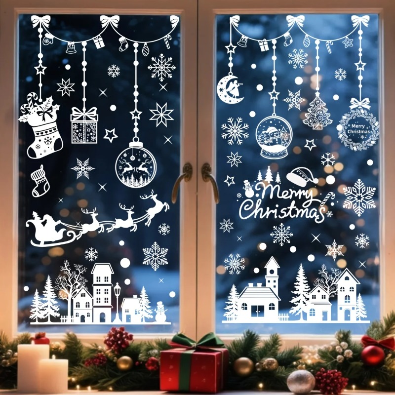 Snowflake Window Decal - 196枚/9シート クリスマス静電気ウィンドウデカール、残留物なしのウィンドウデコレーション、クラシックなクリスマスシーン、雪の結晶テーマ
