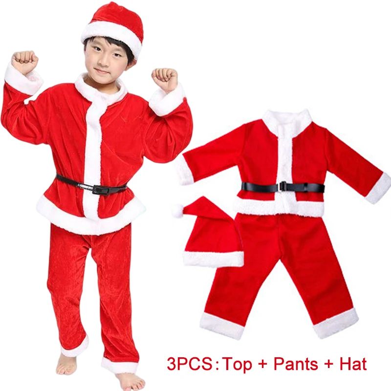 Elf Costume Christmas - 新年子供サンタクロース衣装コスプレクリスマスカーニバルパーティーファンシーコスチュームスーツ男の子用赤クリスマス服セット