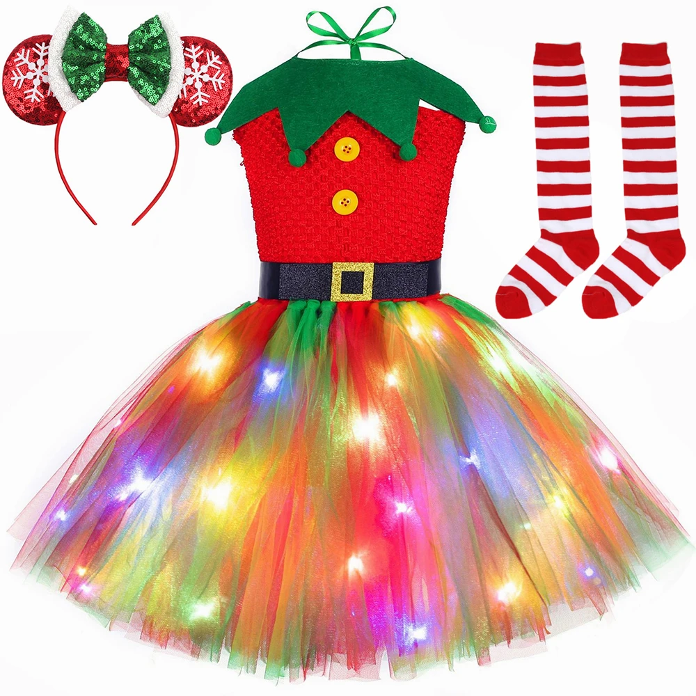 クリスマスチュチュドレス 赤緑チュールプリンセスドレス エル - Elf Costume Christmas のレビューと価格