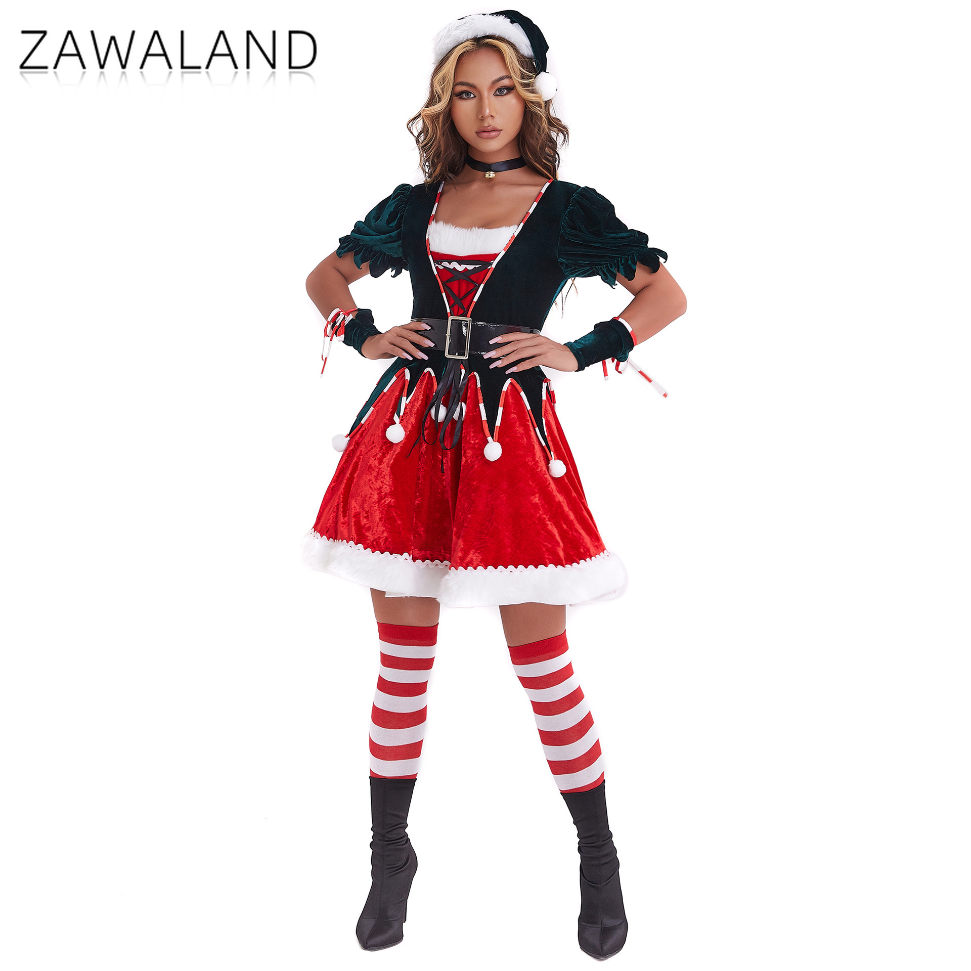 クリスマスエルフコスプレドレス女性ベルベットAラインドレス手 - Elf Costume Christmas のレビューと価格